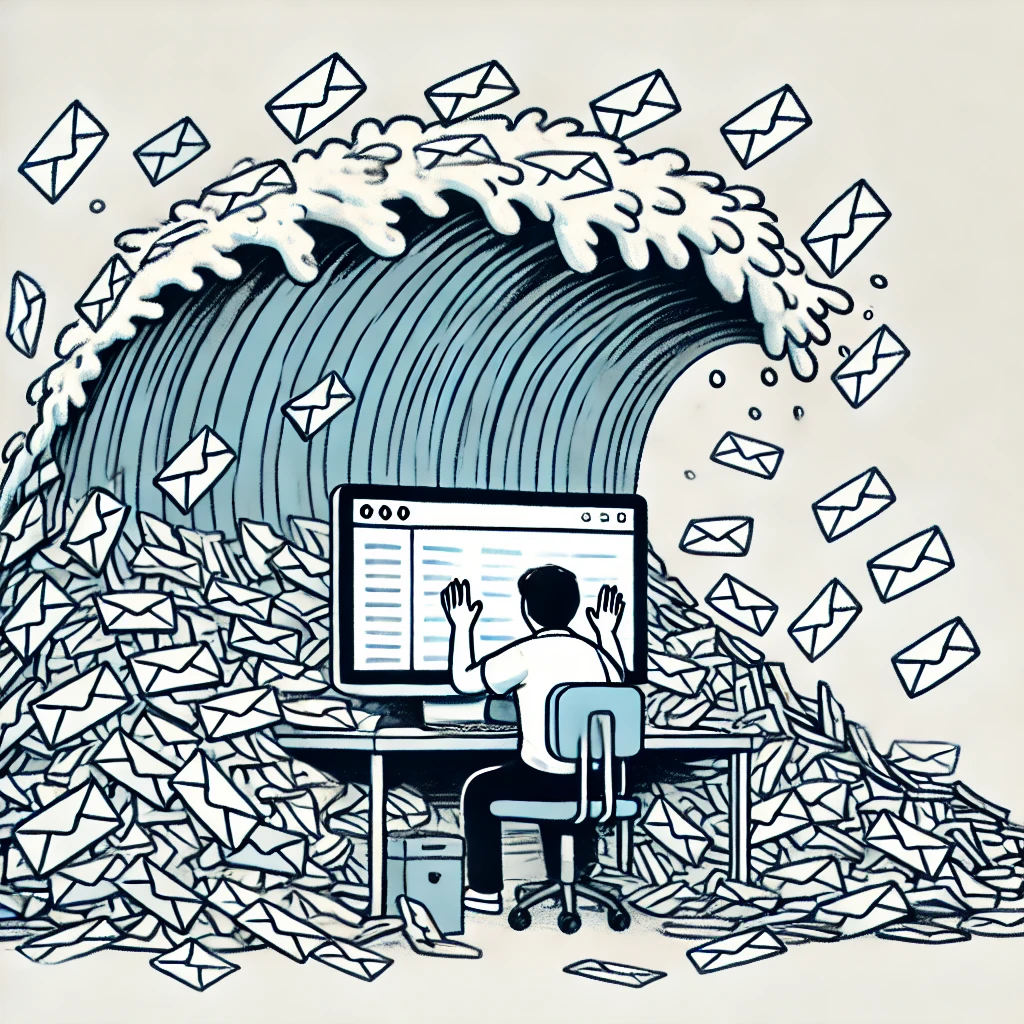 Comic of a person buried under a flood of spam emails, emphasizing the importance of CASL Compliance.